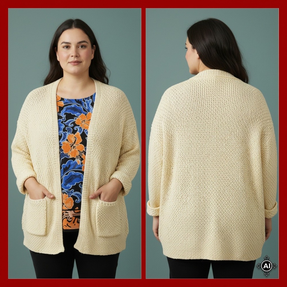 NWT Zaful Cardigan Sweater Cream Knit Open‎ Front Pockets Women's Long Sleeve